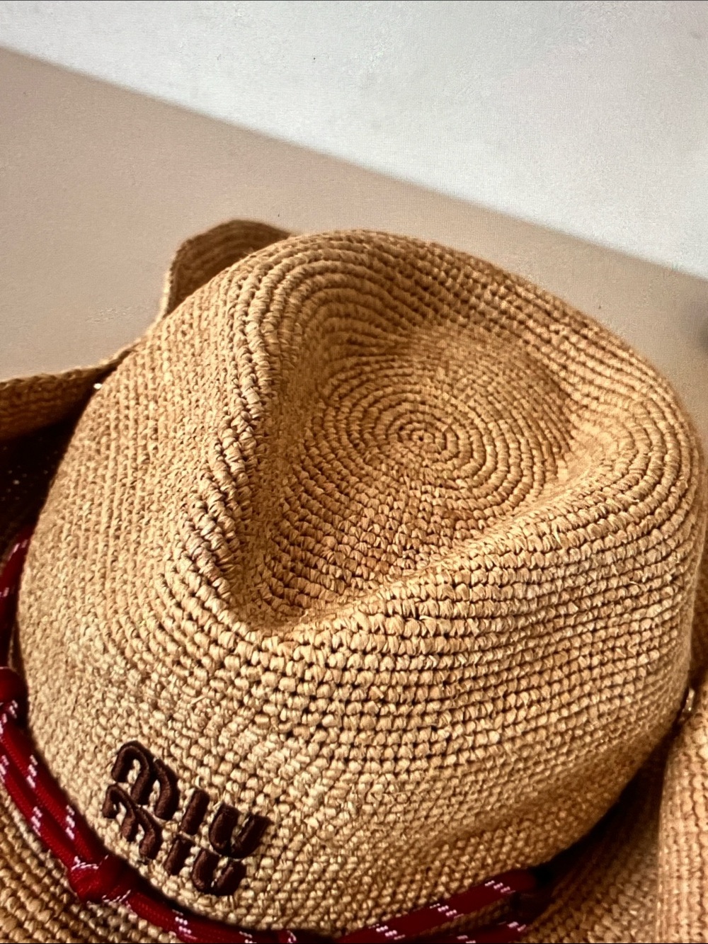 Miu Miu Natural Straw Fedora with Red Braided Trim - Picture 3 of 7